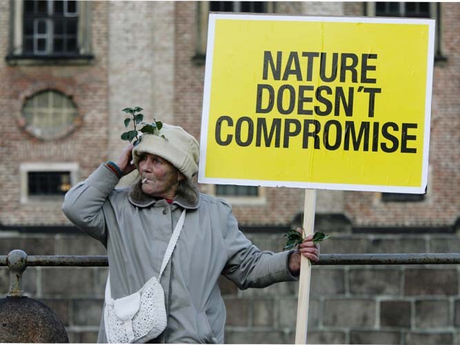 An environment activist during a rally outside the UN Climate Change Conference in Copenhagen