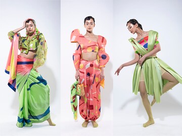 Geometric prints, patches, drapes: Vintage meets biodegradable in the latest sustainable collections