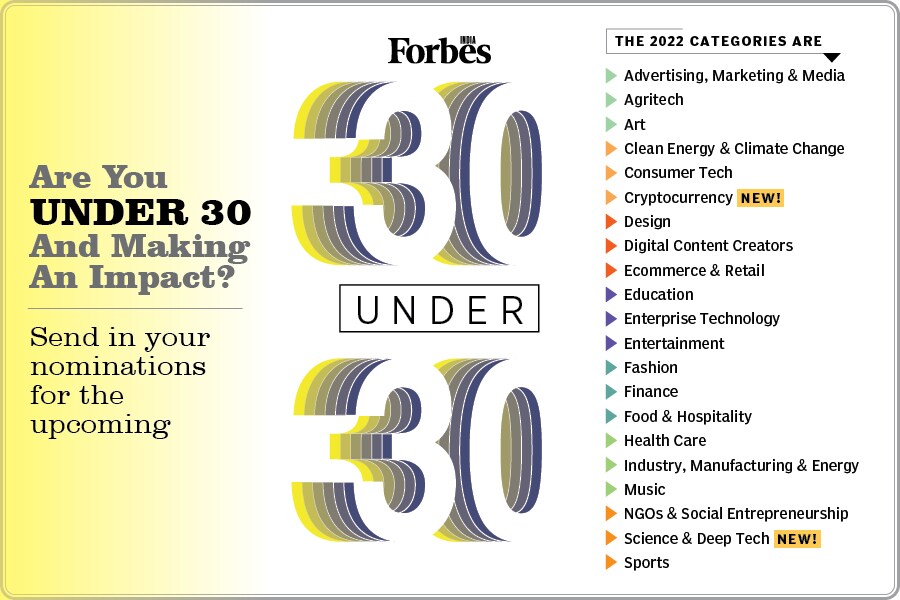 CALLING ENTRIES: Forbes India 30 Under 30 nomination forms for Class of 2022 now open