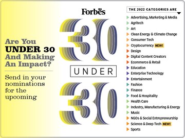 CALLING ENTRIES: Forbes India 30 Under 30 nomination forms for Class of 2022 now open