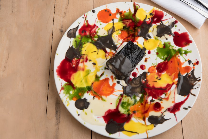 Beautiful, psychedelic, spin painted cod, charcoal grilled
Image: Culinary Culture