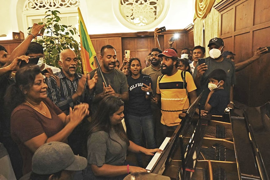 Laughter, piano at vacant Sri Lanka presidential palace