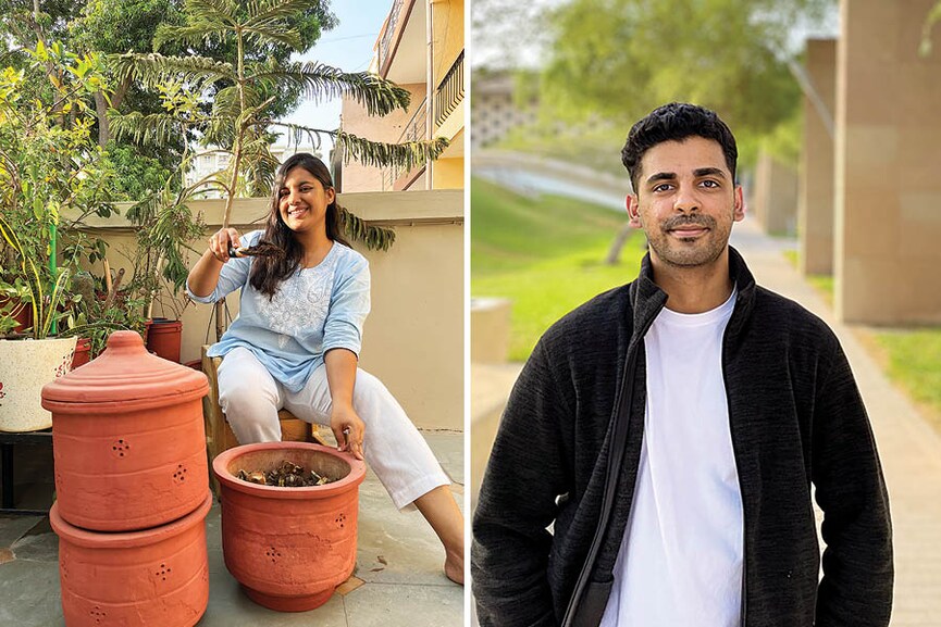 Pankti Pandey (left) supports mindful use of resources; Saif Ahmed is ‘The Sustainability Guy’