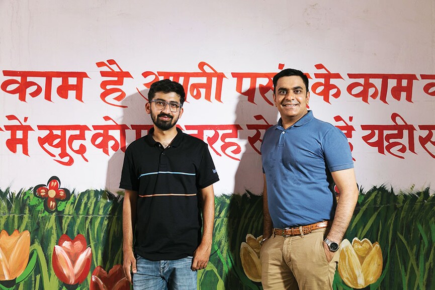 Karanvir Singh (right) and Utkarsh Bagri, co-founders of Pariksha, a vernacular test preparation platform for government job exams
Image: Madhu Kapparath