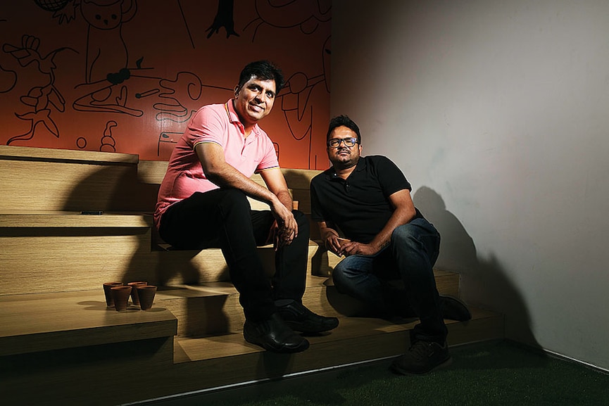 Anil Nagar (left) and Saurabh Bansal, co-founders, Adda247. It provides test prep courses for government jobs in multiple languages
Image: Madhu Kapparath