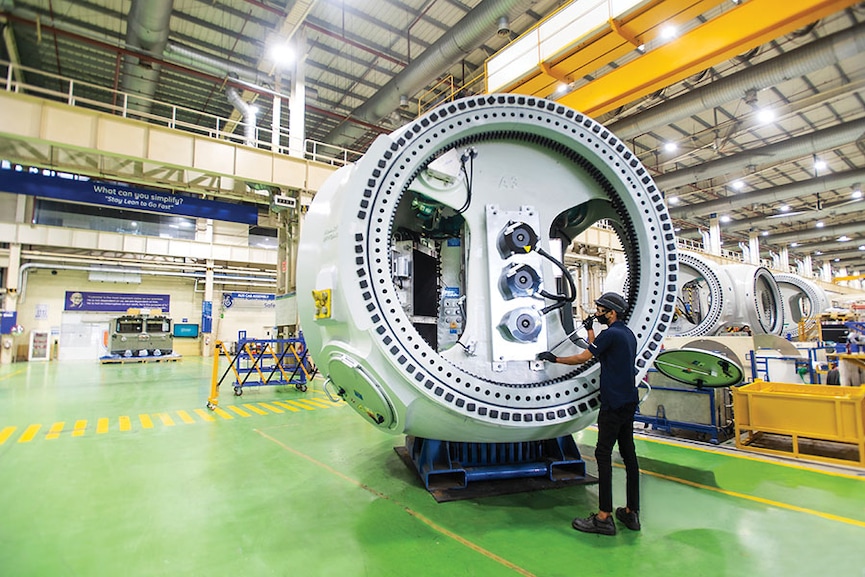 The wind turbine manufacturing unit at GE’s multi-modal factory in Pune