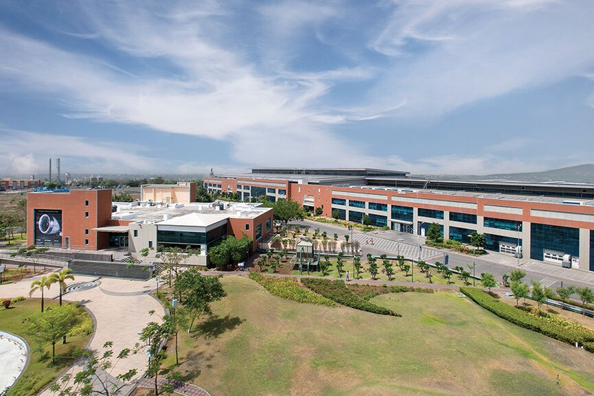 A bird’s eye view of GE’s multi-modal factory in Pune. GE manufactures products across aviation, power, renewable energy and health care in India