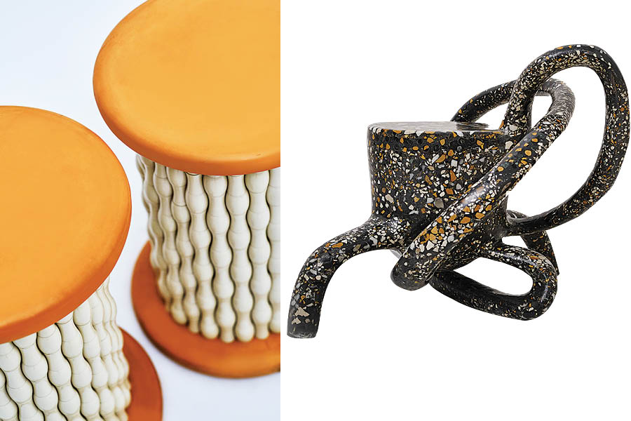 (From left) Channapatna stool, Swayam stool by Ashiesh Shah