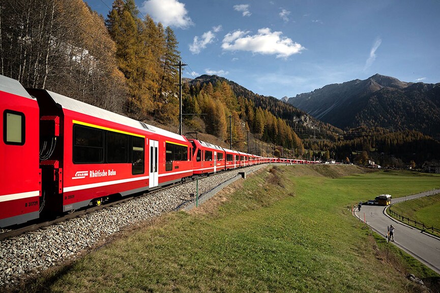 World's longest passenger train winds through Swiss Alps