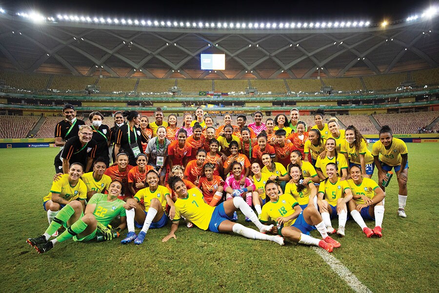 India at the opening game of the Women’s International Football tournament at the Amazon Arena in Manaus, Brazil, in November 2021