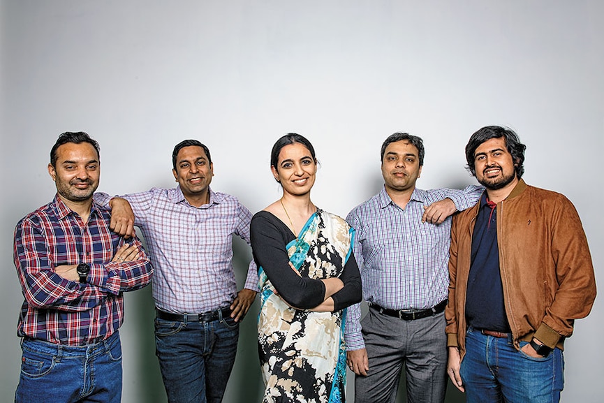 From left: Bhuvan Gupta, Nitin Jain, Ruchi Kalra, Asish Mohapatra and Vasant Sridhar started OfBusiness in 2015 Image: Amit Verma