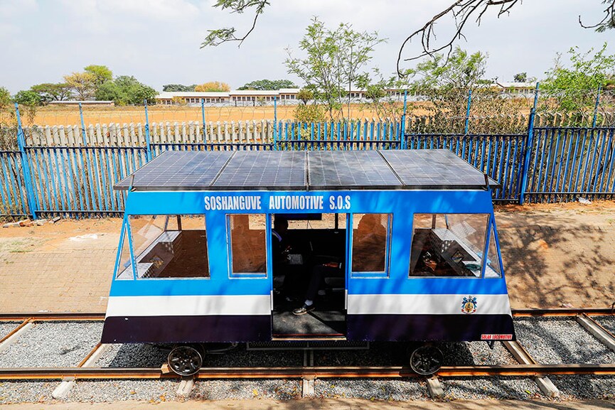 South African teens build solar train as power cuts haunt commuters