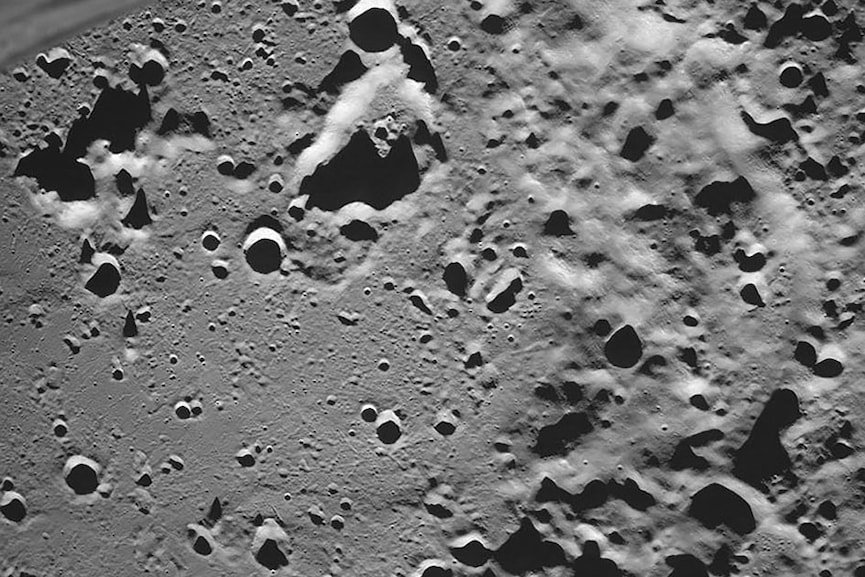 Moon: This handout photograph taken by the Luna-25 rover (Moon-25) and released by Russian Space Agency Roscosmos on August 17, 2023, shows the Zeeman lunar impact crater on the far side of the Moon. Image: Handout / Russian Space Agency Roscosmos / AFP