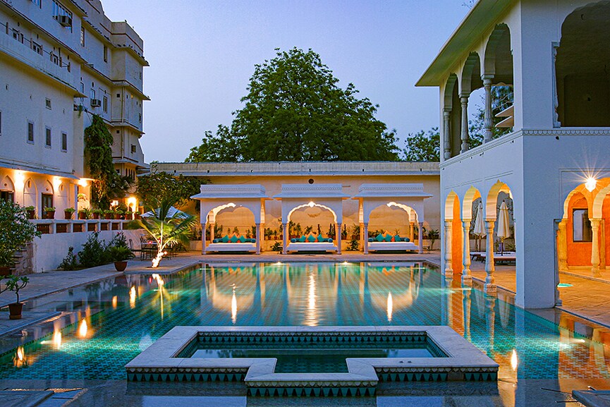 The refreshing pool, which is built atop what were formerly the royal stables