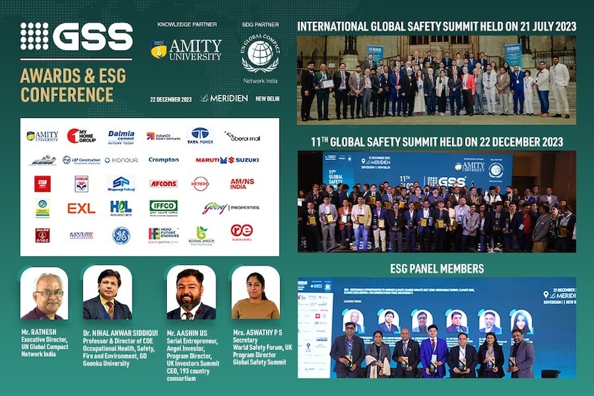 11th Global Safety Summit, EHS Safety Awards, CSR Awards, and ESG Excellence Award Ceremony with ESG Conference concluded on 22 December 2023, at the Le Meridien Hotel New Delhi