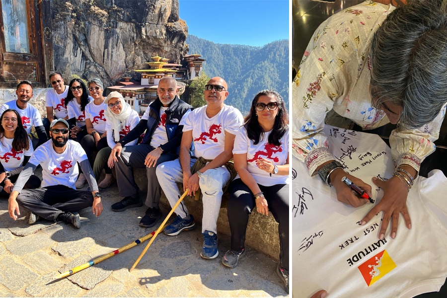 On a recent trip to Bhutan by OneLatitude Expeditions LLP that offers luxury self-drive and overlanding adventures around the world, a group of travellers helped a lady travelling with them conquer her fear of heights while trekking up to Tiger's Nest. The lady traveller even got her T-shirt from the trip signed by everyone to commemorate this adventure