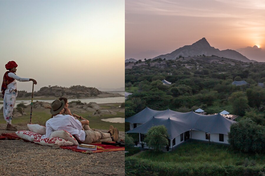 Gazing at the Jawai landscape at dusk and Jawai Eden at dusk.