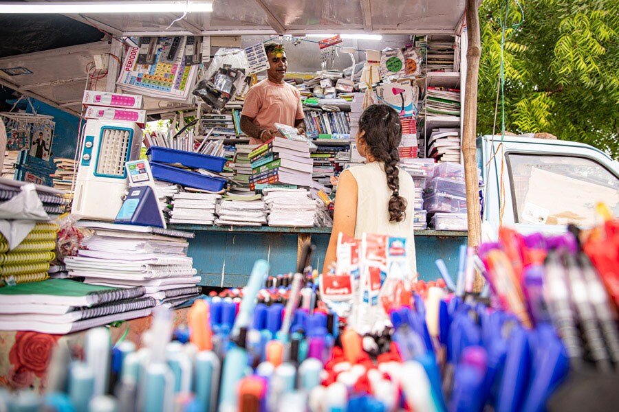 A mini truck has been converted into a bookstore