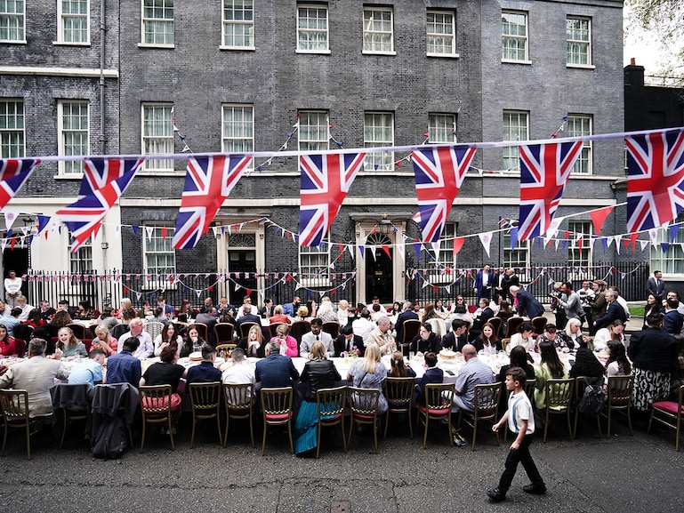 Prime Minister Rishi Sunak and wife, Akshata Murty, host a big lunch for Ukrainian refugees in the UK, among volunteers and youth groups, to mark the coronation of  King Charles III and Queen Camilla in Downing Street, London, on May 7, 2023.