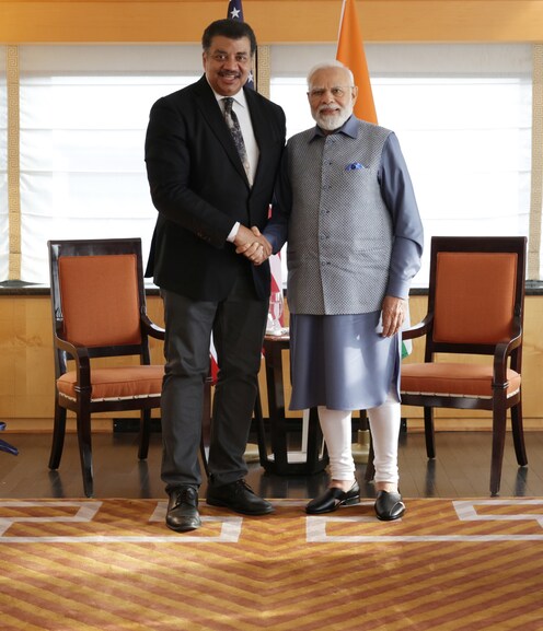 Professor Robert Thurman in conversation with Prime Minister Narendra Modi; Image: Twitter