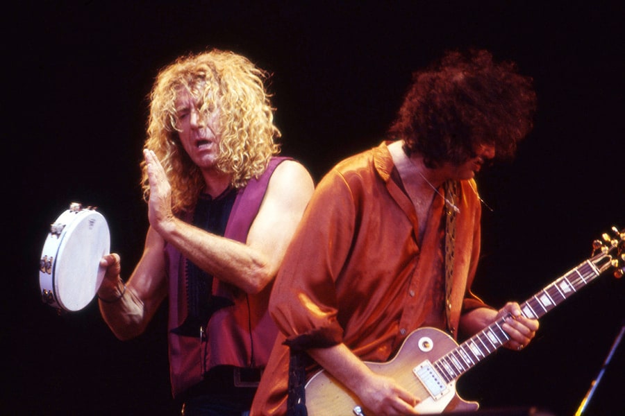 The legendary Jimmy Page and Robert Plant performed on stage as Page & Plant at Glastonbury Fest on 25th June 1995.