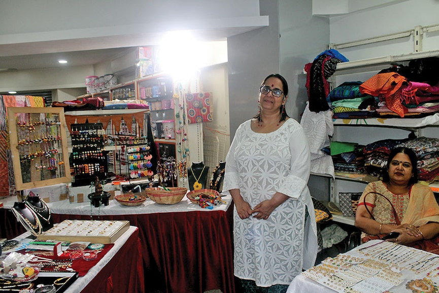 A business owner at the home and fashion accessories exhibition organised by the deAsra Foundation in association with Grahak Peth, Pune, in July 2022