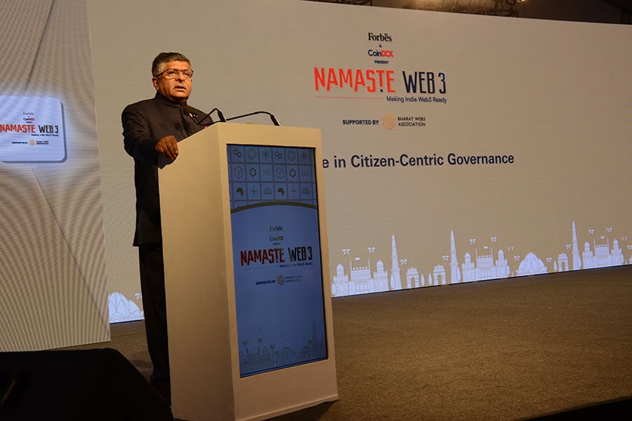 Shri Ravi Shankar Prasad speaks on Web3's role in citizen-centric governance at Namaste Web3