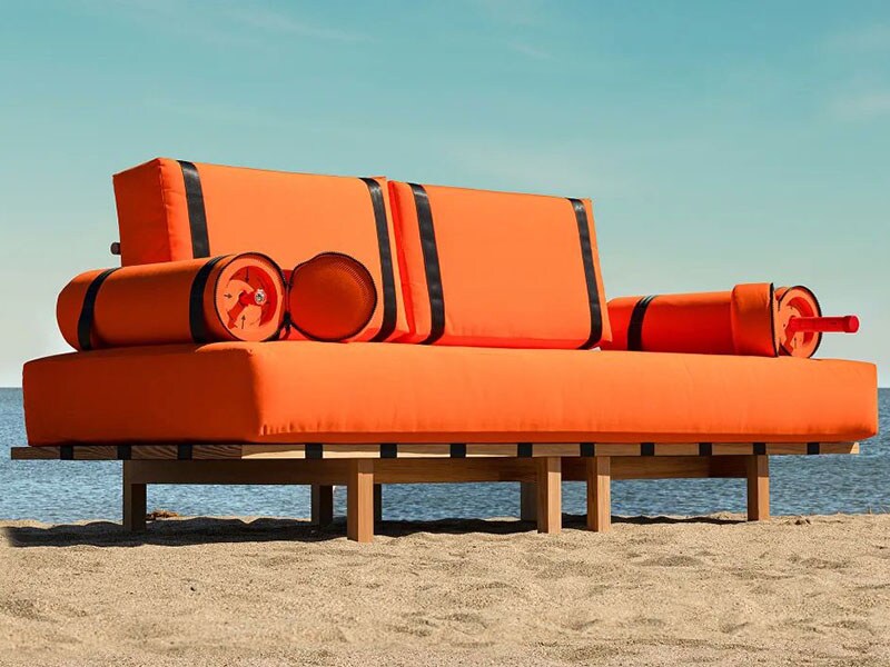 A sofa designed to raise awareness about rising sea levels