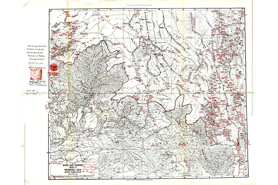 The eastern portion of the McMahon line drawn on Map 2 shared by the British and the Tibetan delegates at the Simla Conference, 1914.
Image: Public Domain/Wiki