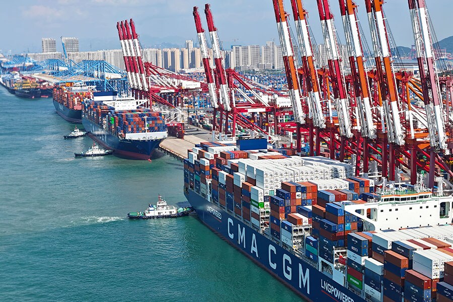 A view of the busy Qingdao Port handling containers headed for the Middle East, Africa, India, and Pakistan, in Shandong province, China, on August 30, 2023. Image: CFOTO/Future Publishing via Getty Images