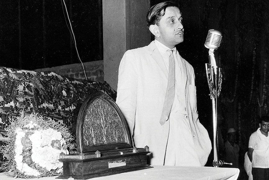 Vikram Sarabhai being honoured by the citizens of Ahmedabad after he was appointed as the chairman of the Atomic Energy Commission in 1966
Image: Courtesy Sarabhai Family