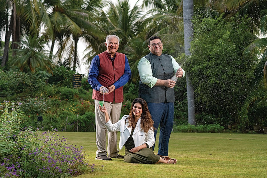 (From left) Behram, Shiroy and (seated) Avanti Mehta, have divided their duties at Aava Water
