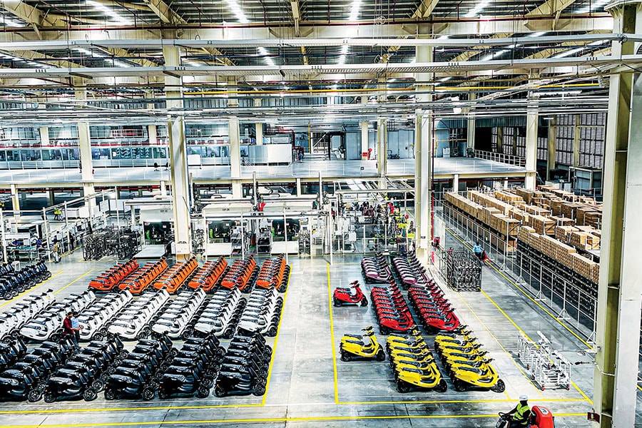 A sea of scooters ready for dispatch from Ola Futurefactory in Tamil Nadu