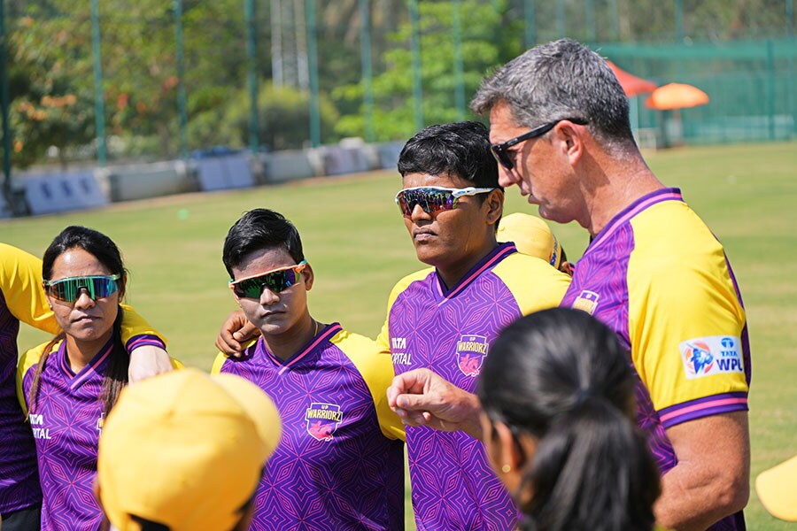 The UP Warriorz team huddle during a practice session ahead of the second season of WPL
Image: UP Warriorz