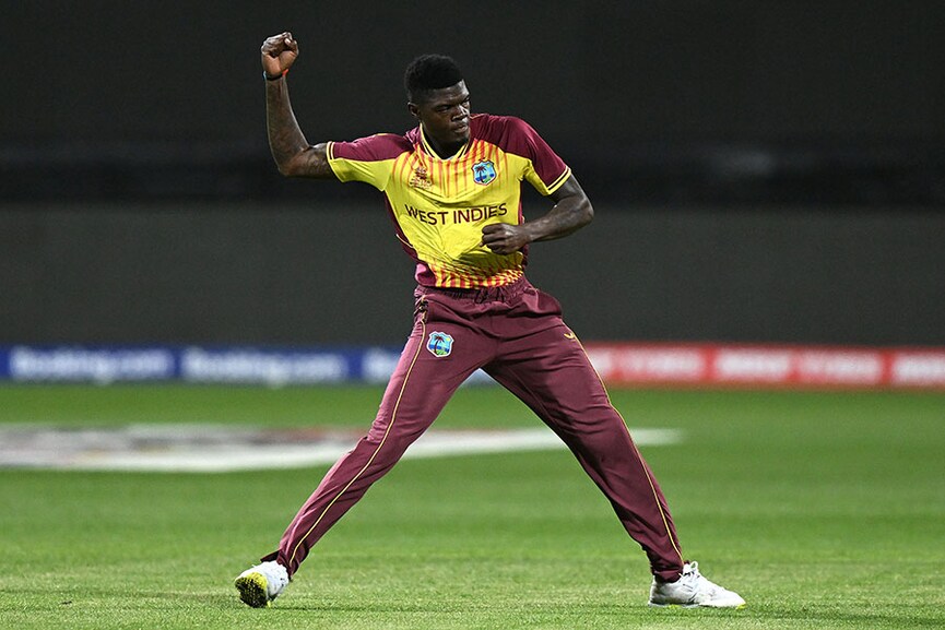 Alzarri Joseph; Photo by Steve Bell - ICC/ICC via Getty Images