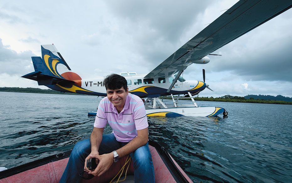 Siddharth Verma with the Cessna Caravan 208 at Havelock Island. The aircraft is capable of flying at