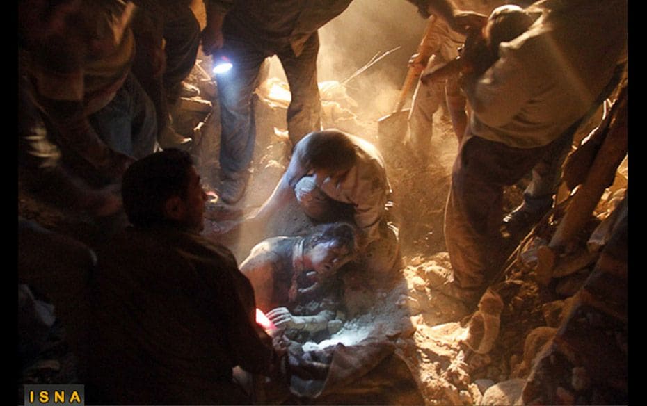 Rescue teams search for victims in the earthquake-hit village of Varzaghan in East Azarbaijan on Aug