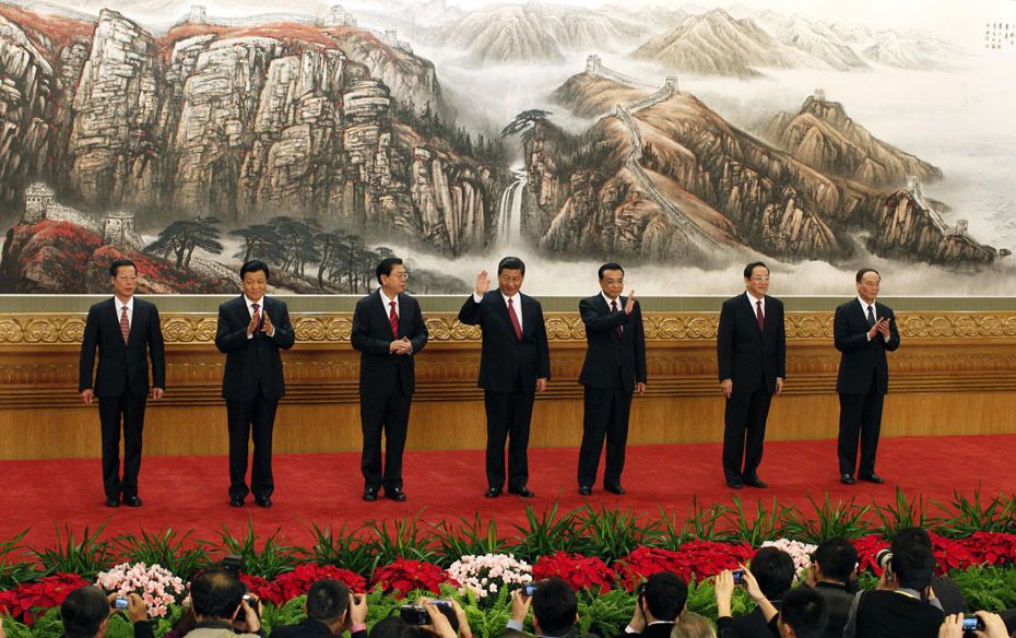 China's new Politburo Standing Committee members (from left to right) Zhang Gaoli, Liu Yunshan, 