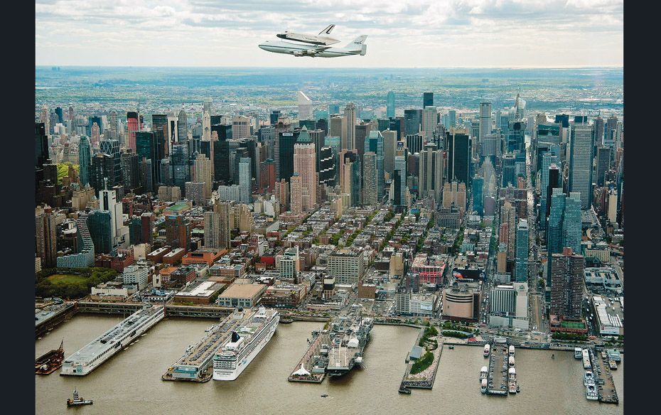 Marking the end of an era in the space story, Space shuttle Enterprise mounted atop a NASA shuttle c