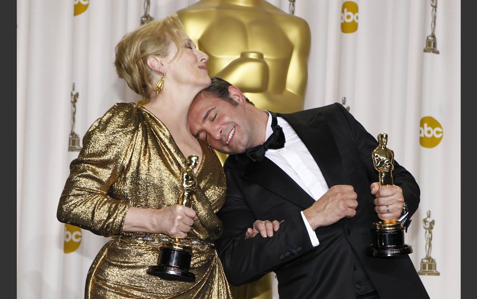 Meryl Streep, Best Actress winner for The Iron Lady, and French actor Jean Dujardin, Best Actor winn