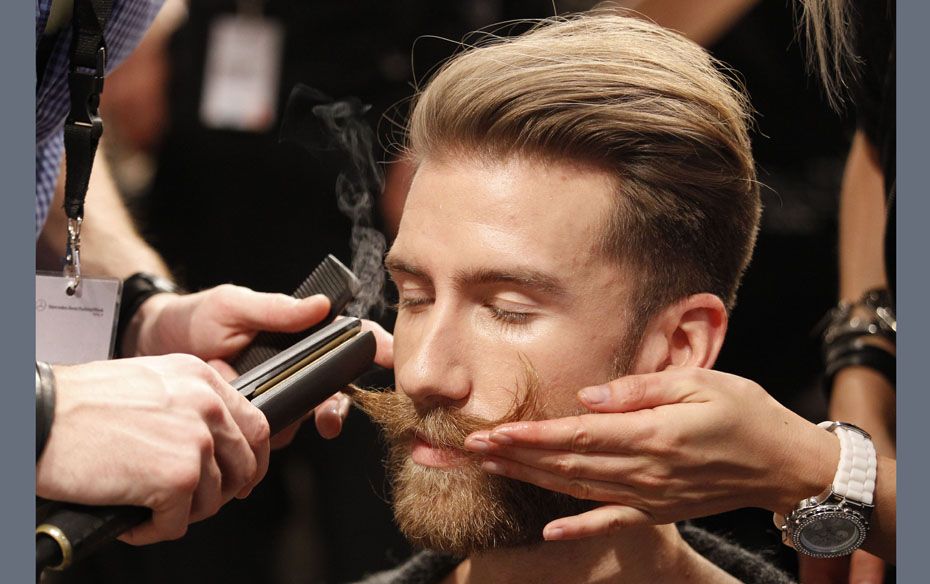 A model getting ready for the Patrick Mohr show at the Berlin Fashion Week Autumn/Winter 2012  