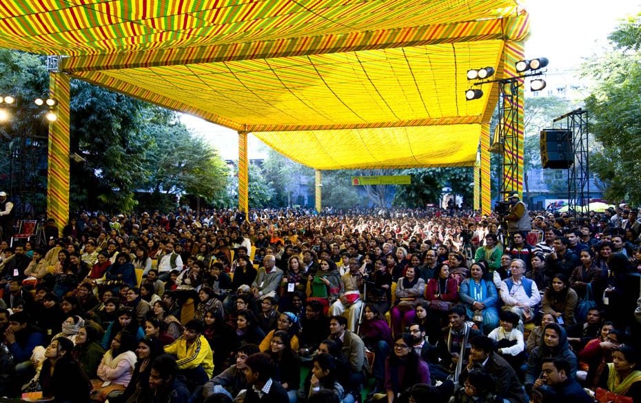 People listen to Gulzar who is one of the biggest attractions at the Literary Festival              