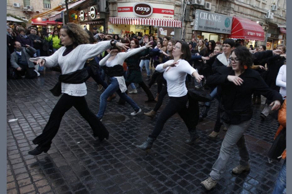 Israeli women dance during a flash mob demonstrating against devout Jews seeking gender separation i