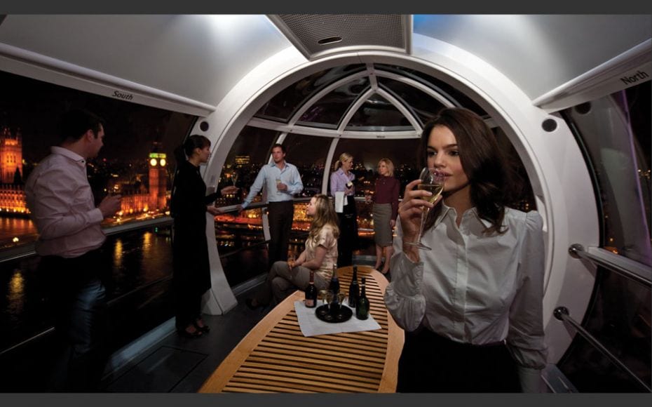 Champagne and canapés Capsule in the EDF Energy London EyeHave a private party 135 metres hig