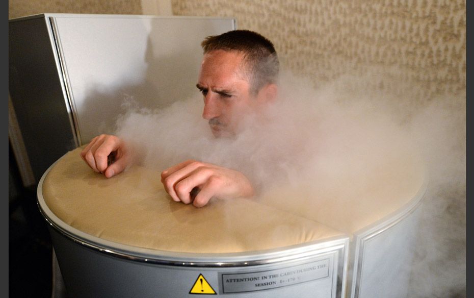 France's national soccer team midfielder Ribery is seen in a sauna at the team's training ce