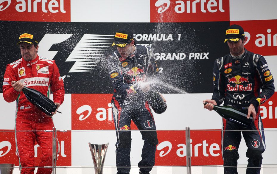 Fernando Alonso (ESP) Ferrari, Sebastian Vettel (GER) Red Bull Racing and Mark Webber (AUS) Red Bull