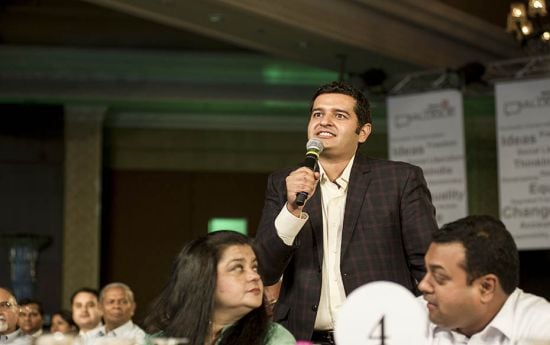 A young entrepreneur asking a question to Narendra Modi during the ThinkIndia Dialogue by Network 18