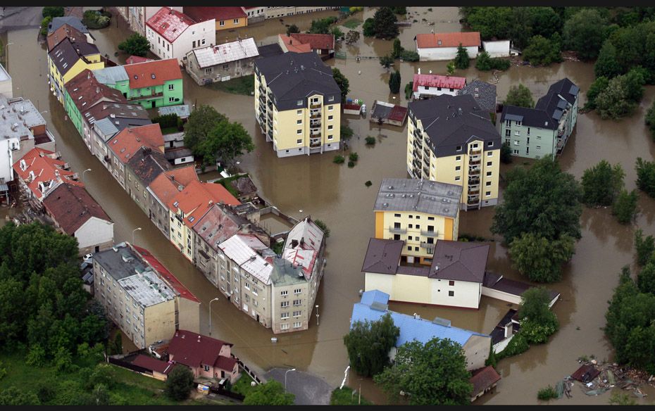 An aerial view shows the flooded city of Kralupy nad Vltavou on June 4. The worst floods to hit the 