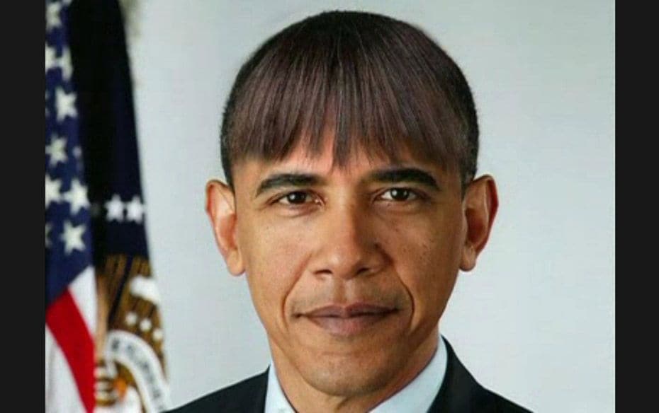 US President Barack Obama makes light of his wife's new bangs with a mock pictures of himself wi