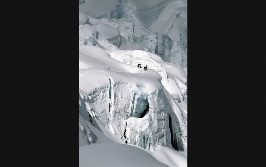 A view of the team that was part of a snowboarding expedition at Advanced Base Camp III        